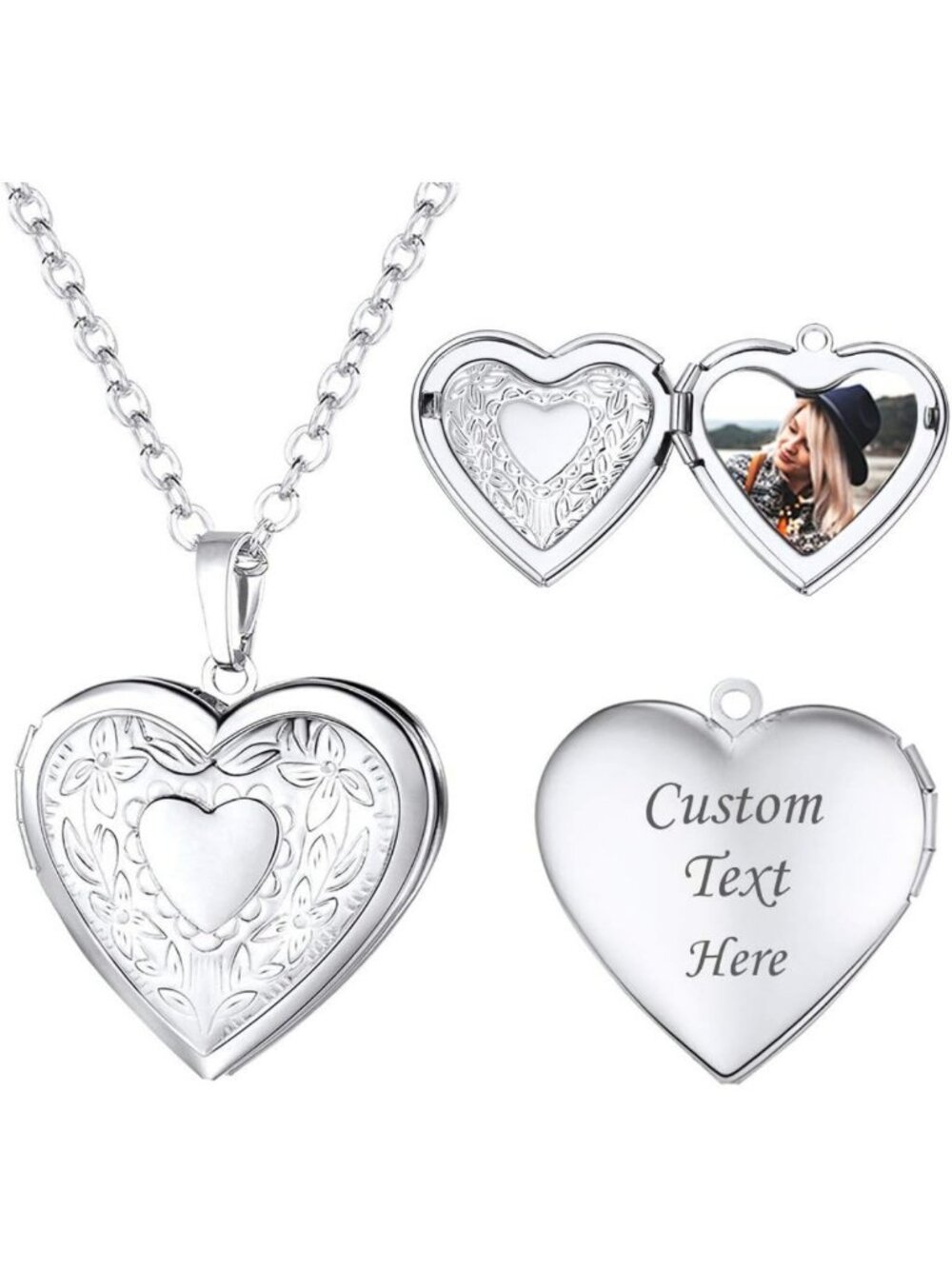 Heart Photo Locket Necklace for Women, Holds Pictures, Perfect Gift in Box